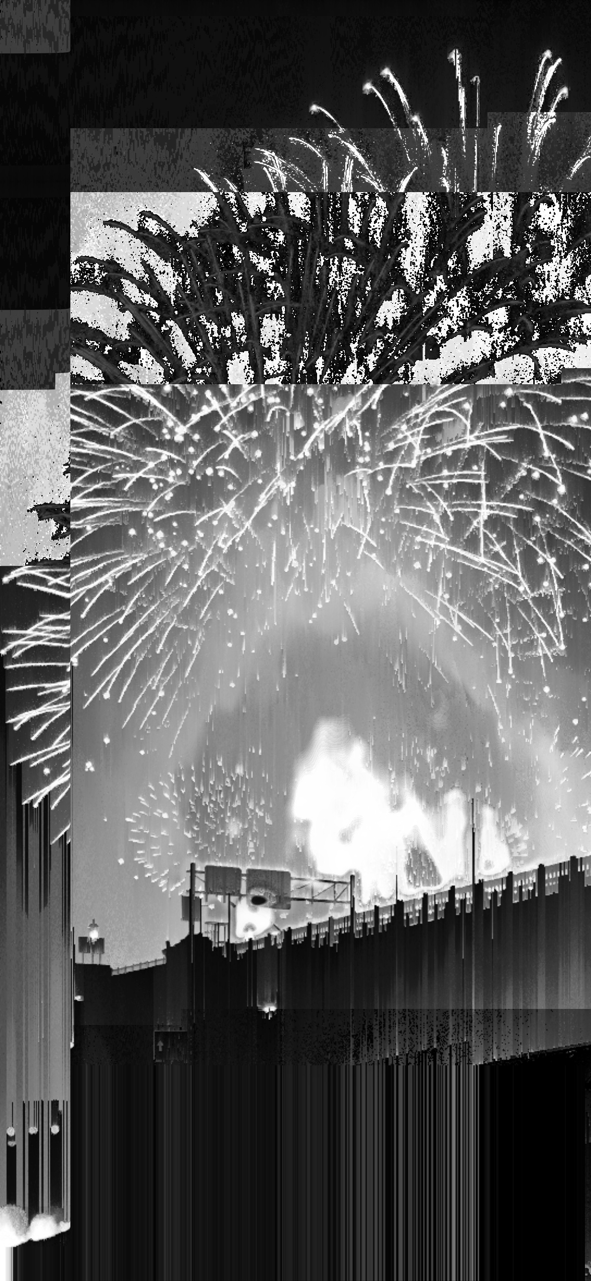 Black and white fireworks glitch art