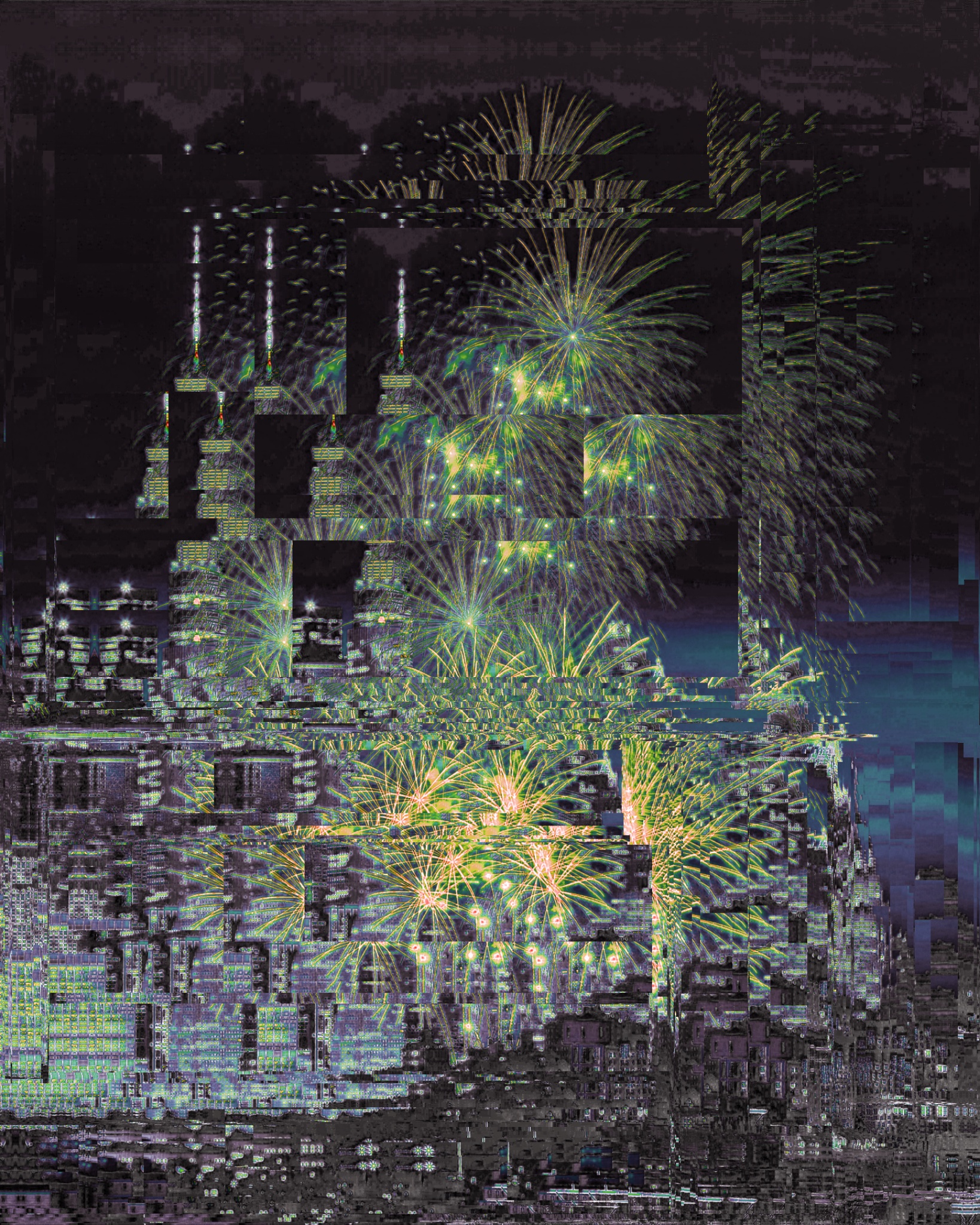 Yellow fireworks glitch art